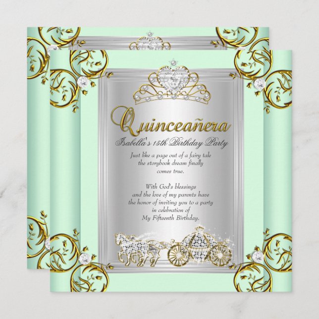 Märchen Quinceanera 15. Geburtstag Minze Grün Einladung (Vorne/Hinten)
