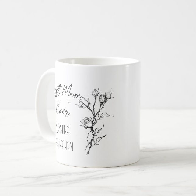 Märchen Rose Schwarz-Weiß-Mütter Tag Kaffeetasse (Vorderseite Links)