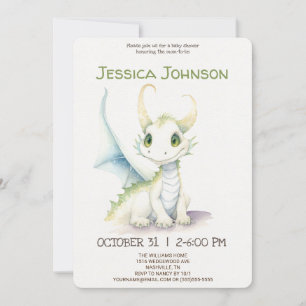 Märchen Süße Weiße Drache Baby Shower Einladung