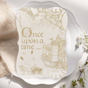 Märchen-Themen-Schloss-Kutsche-Gold-Glitter Einladung
