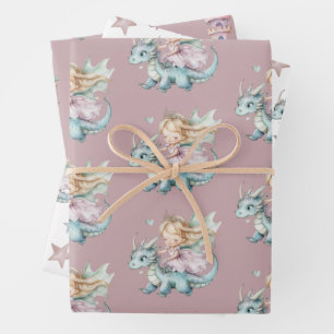 Märchen Traumhafter Drache Rosa Prinzessin Baby Sh Geschenkpapier Set