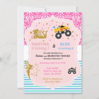 Märchen- und Monsterfahrer Geschwister Geburtstag. Einladung