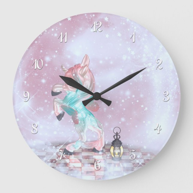 Märchen-Unicorn Große Wanduhr (Vorderseite)
