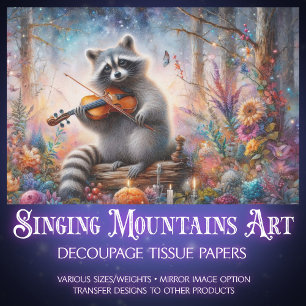 Märchen Waschbär Musiker Florale Decoupage Seidenpapier