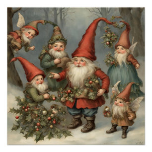 Märchen-Weihnachtsgnome im Wald  Poster