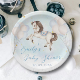 Märchenbaby Pony Blue Ballons Stars Dusche Pappteller