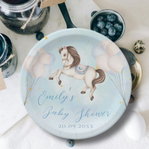 Märchenbaby Pony Blue Ballons Stars Dusche Pappteller