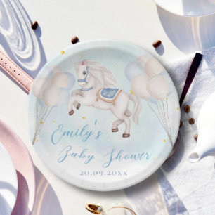 Märchenbaby Pony Blue Ballons Stars Dusche Pappteller
