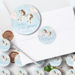 Märchenbaby Pony Blue Ballons Stern Dusche Runder Aufkleber