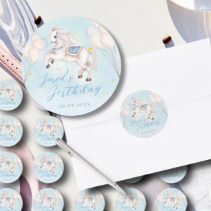 Märchenbaby Pony Blue Ballons zum Geburtstag Runder Aufkleber