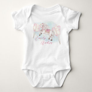 Märchenbaby Pony rosa Ballons Geburtstagsmädchen Baby Strampler