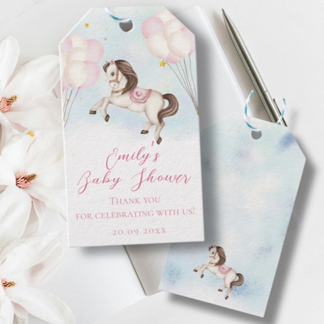 Märchenbaby Pony Rosa Ballons Stars Dusche Geschenkanhänger (Von Creator hochgeladen)