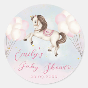 Märchenbaby Pony Rosa Ballons Stars Dusche Runder Aufkleber