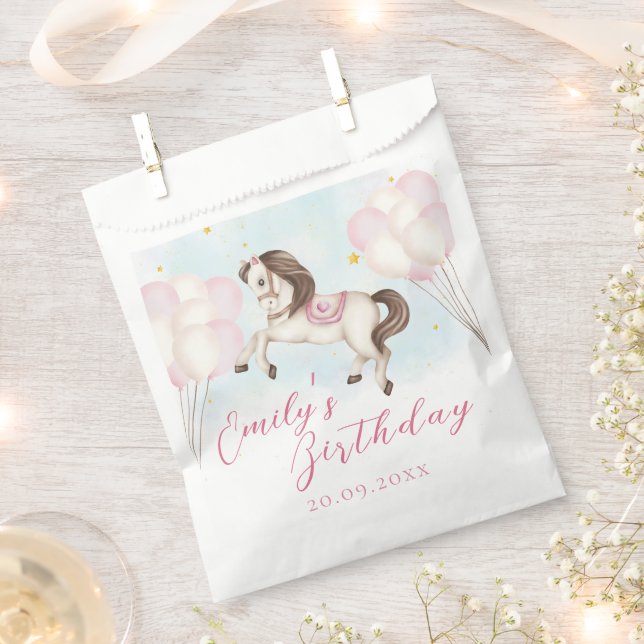 Märchenbaby Pony Rosa Ballons Stern Geburtstag Geschenktütchen (Ausgeschnitten)