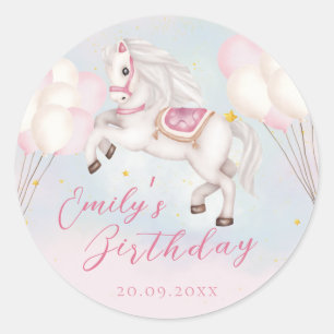 Märchenbaby Pony Rosa Ballons Stern Geburtstag Runder Aufkleber