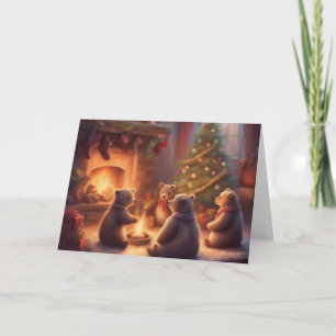 Märchenbärenjunge sitzen neben dem Weihnachtsbaum Karte