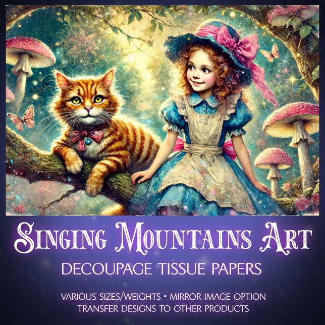 Märchenbaum Alice und Cheshire-Kat Decoupage Seidenpapier (Von Creator hochgeladen)