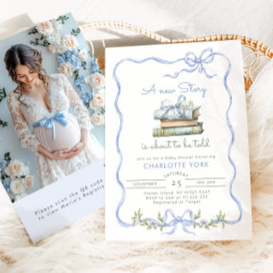 Märchenblaue Schleife QR RSVP Baby Shower Einladung