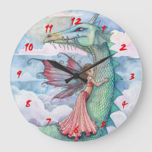 Märchendrache und Märchenmädchen Wall Clock Große Wanduhr