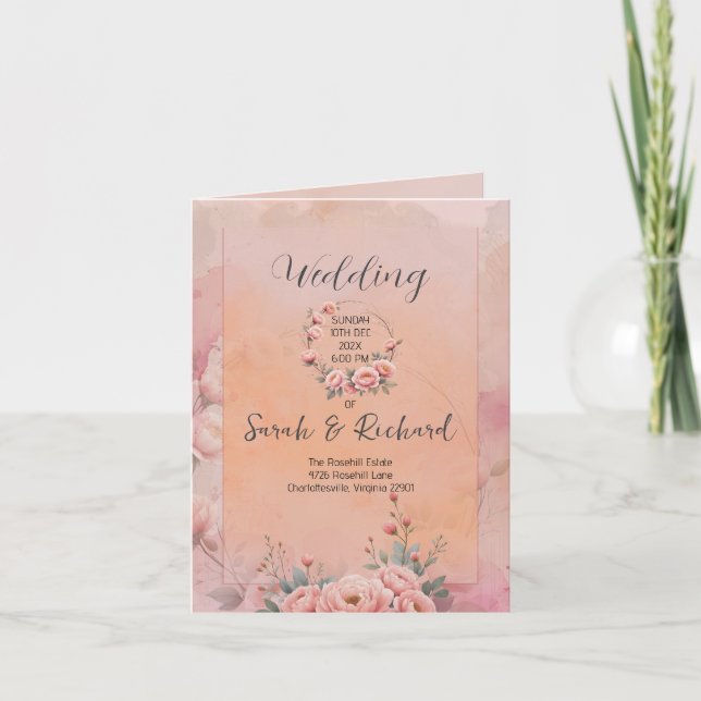 Märchengarten Blush Pink Faltenprogramm Hochzeitsf Dankeskarte (Vorderseite)