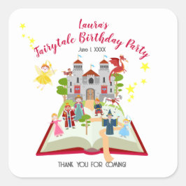 Märchengeschichten Girl's Birthday Party Quadratischer Aufkleber