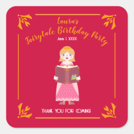 Märchengeschichten Girl's Birthday Party Quadratischer Aufkleber