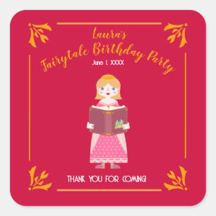 Märchengeschichten Girl's Birthday Party Quadratischer Aufkleber