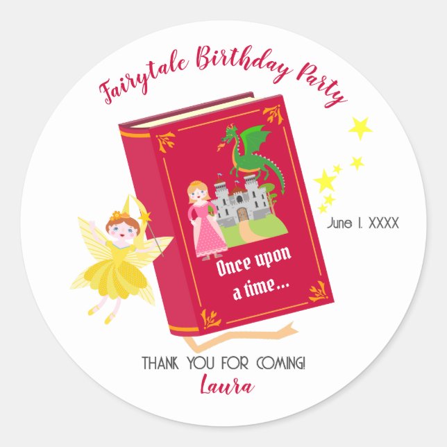 Märchengeschichten Girl's Birthday Party Runder Aufkleber (Vorderseite)