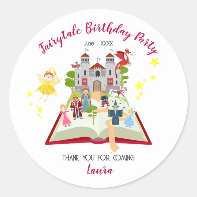 Märchengeschichten Girl's Birthday Party Runder Aufkleber (Vorderseite)