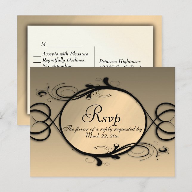 Märchengolden mit Menüauswahl Einladungspostkarte (Vorne/Hinten)