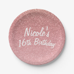 Märchenhaft rosa glitzernde Sweet 16 Geburtstagsfe Pappteller