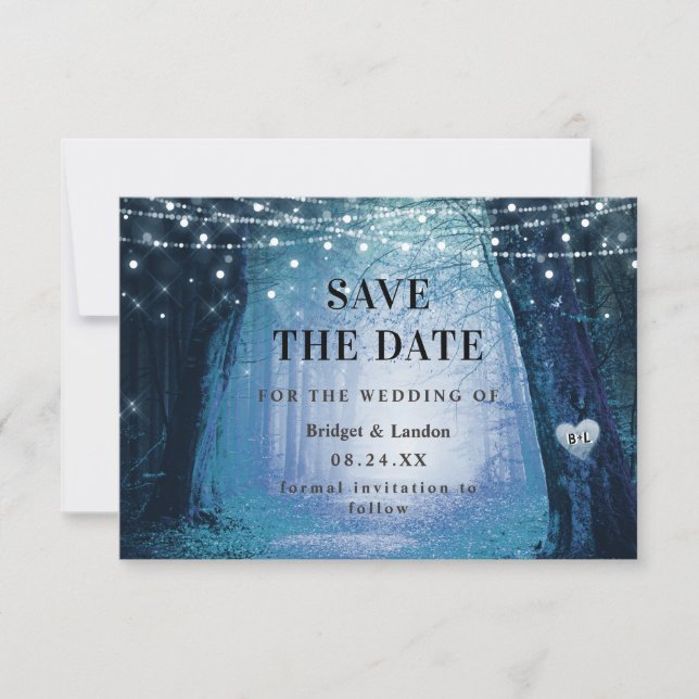 Märchenhaft verzauberter Wald Dunkelblau Save the  Date (Vorderseite)