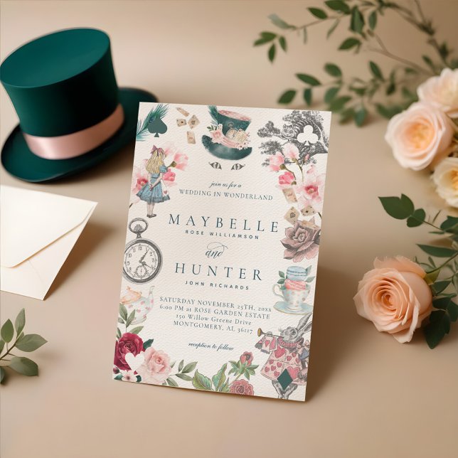 Märchenhafte Alice im Wunderland Whimsical Wedding Einladung (Fairytale Alice in Wonderland Whimsical Wedding Invitation)