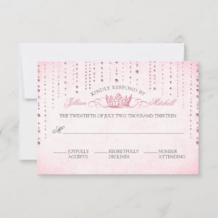 Märchenhafte Hochzeit Rosa Glitzern & Kronen RSVP Karte