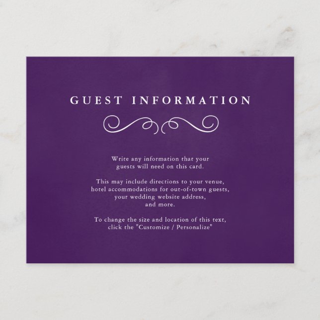 Märchenhafte Hochzeitstippkarten in Royal Lila Begleitkarte (Vorderseite)
