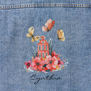 Märchenhafte Hütte Aquarellfarben Blume & Schmette Jeansjacke