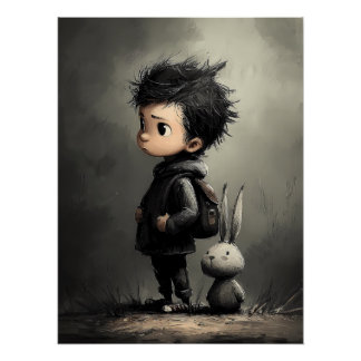 Märchenhafte Kinder Illustration mit Hase Poster