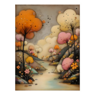 märchenhafte Landschaft mit abstrakten Bäumen Poster