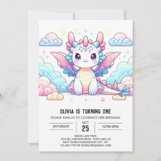 Märchenhafte Moderne Drache 1. Geburtstag Einladung