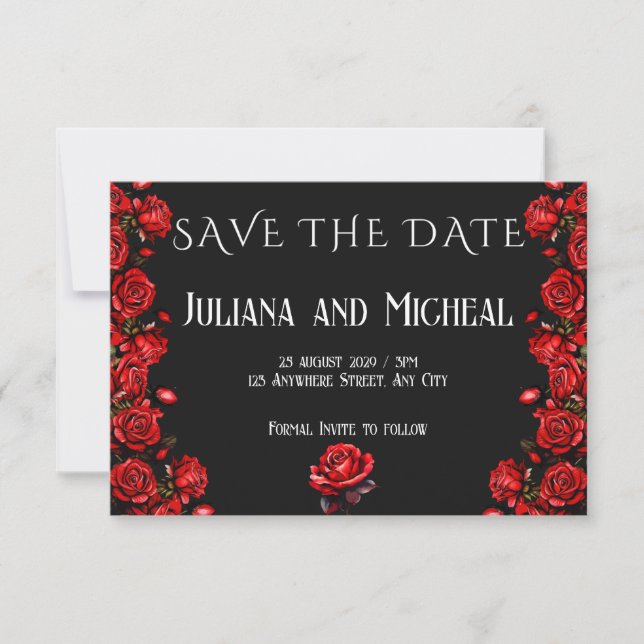 Märchenhafte Rote Rosen Hochzeit Save The Date (Vorderseite)