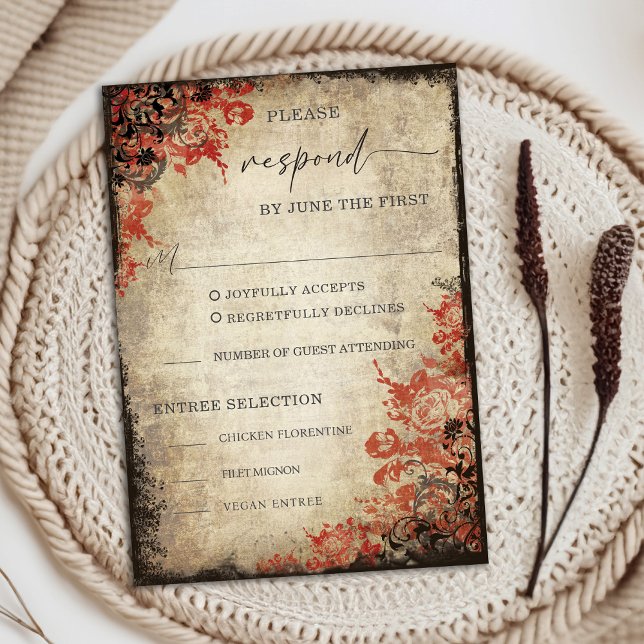 Märchenhafte Rote Rosen mit RSVP-Antwortkarte RSVP Karte (Fairytale Red Roses Wedding RSVP Response Card)