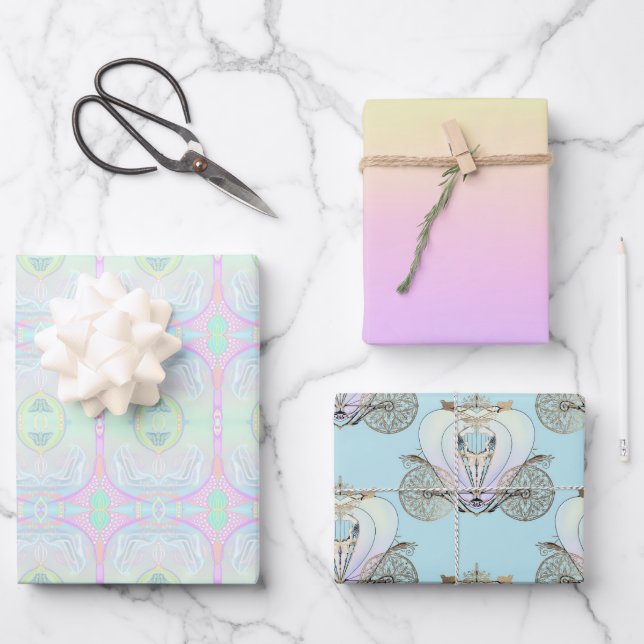 Märchenhafte Trio-Packpapierblätter Geschenkpapier Set (Vorderseite)