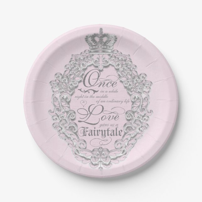 Märchenhafte Vintage-Hochzeitsprinzessinnen-Kronen Pappteller (Vorderseite)