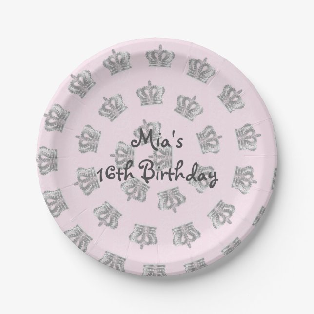 Märchenhafte Vintage Rosa Prinzessin Royal Crown T Pappteller (Vorderseite)