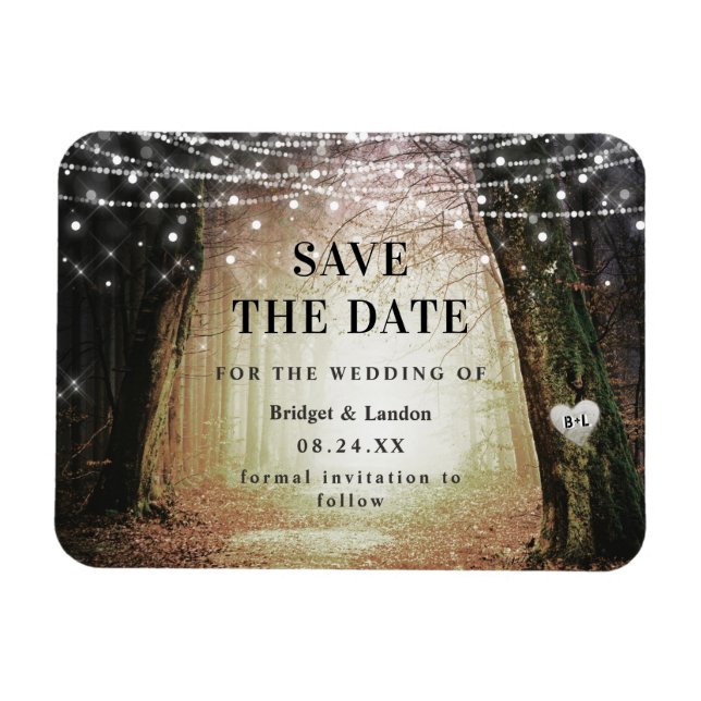 Märchenhafter bezauberter Wald Save the Date Golde Magnet (Horizontal)