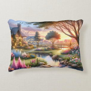 Märchenhafter Cottage-Garten-Sonnenuntergang Dekokissen