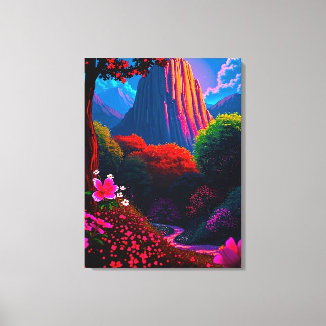 Märchenhafter Wanderpfad durch blühende Berglandsc Leinwanddruck (Vorderseite)