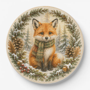 Märchenhafter Winterfuchs im schneebedeckten immer Pappteller