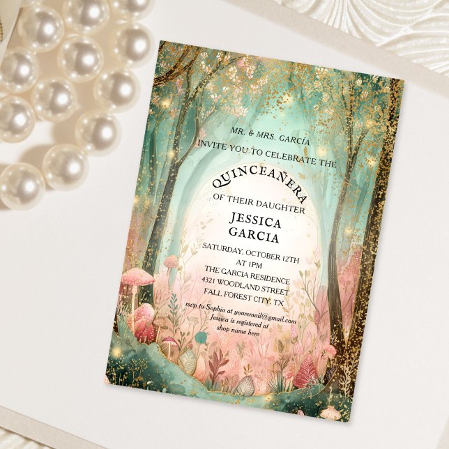 Märchenhafter Zauberwald Quinceañera  Einladung (enchanted forest quinceanera invitation)