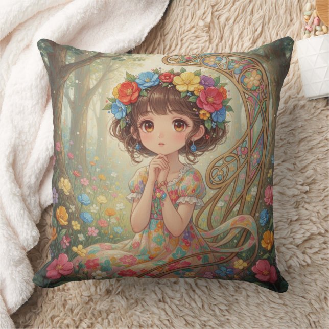 Märchenhaftes Anime-Mädchen  Kissen (Decke)